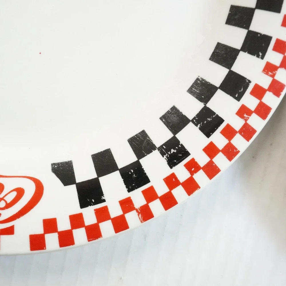 VTG Coca-Cola Gibson Dinner Plates Set 4 Checkerboard Border Collectible Dishes‎